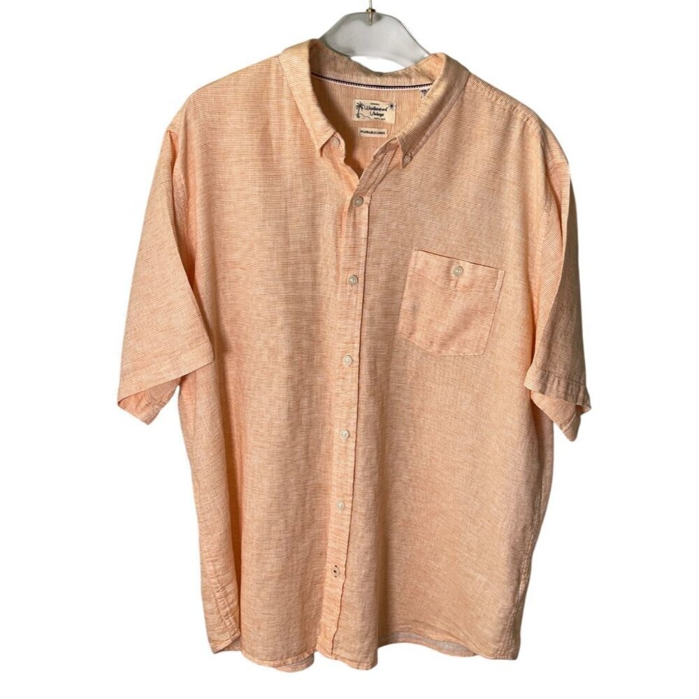 Weatherproof Vintage Men’s Linen Cotton Camp Shirt – Size XXL – Orange